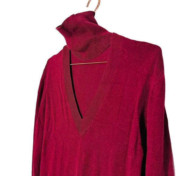 Tome NYC Burgundy Merino Wool Neck Cut Out Turtleneck Sweater Size Large - Picture 5 of 12